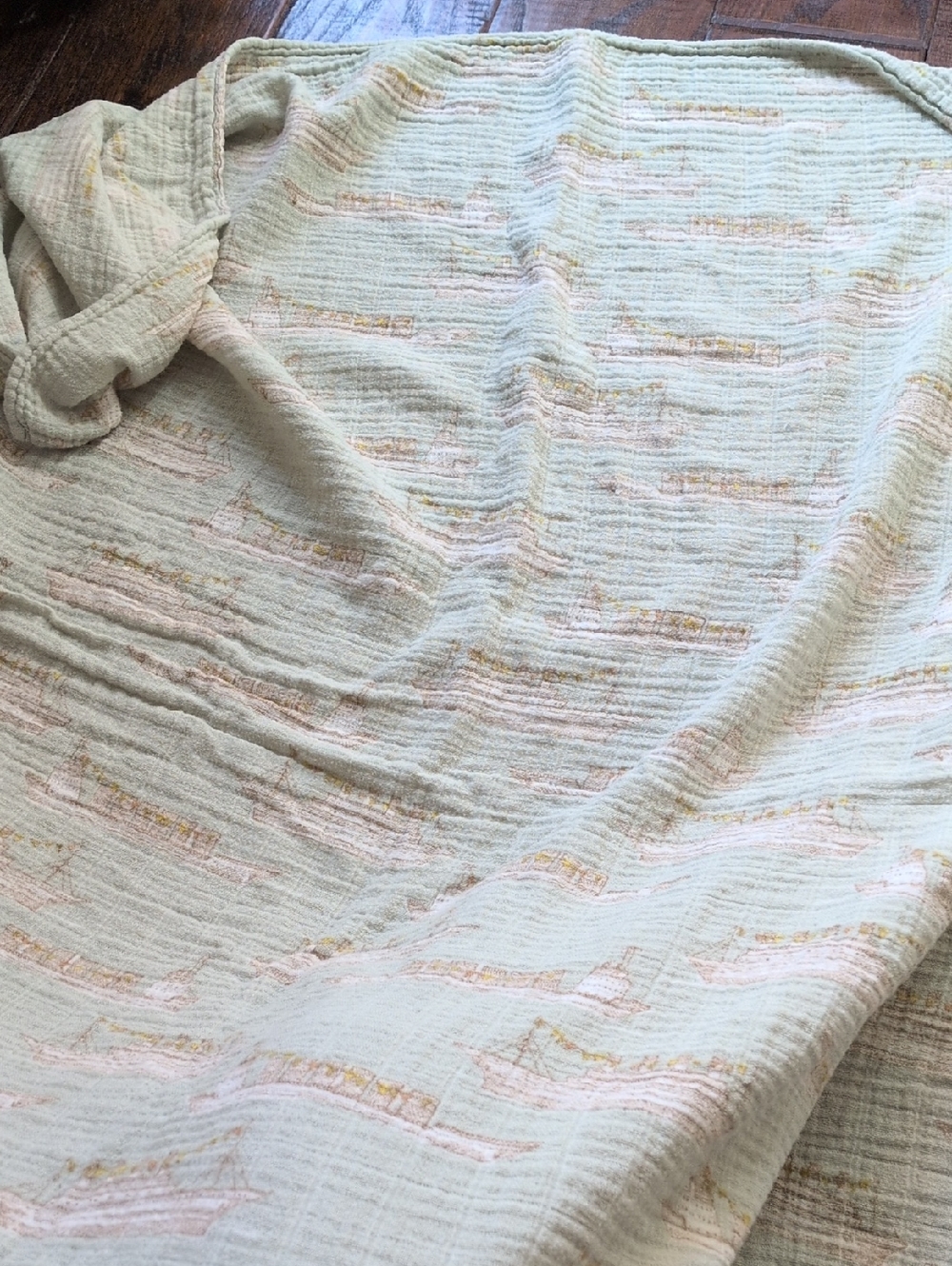MILKBARN I Mint Green Bamboo Muslin Ship Boats Pattern Swaddle Blanket - Picture 5 of 11